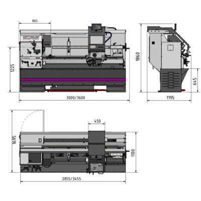 Tokarka konwencjonalna TX6222 OPTIMUM WOLSEN 3432460 H Wymiary MZ 01