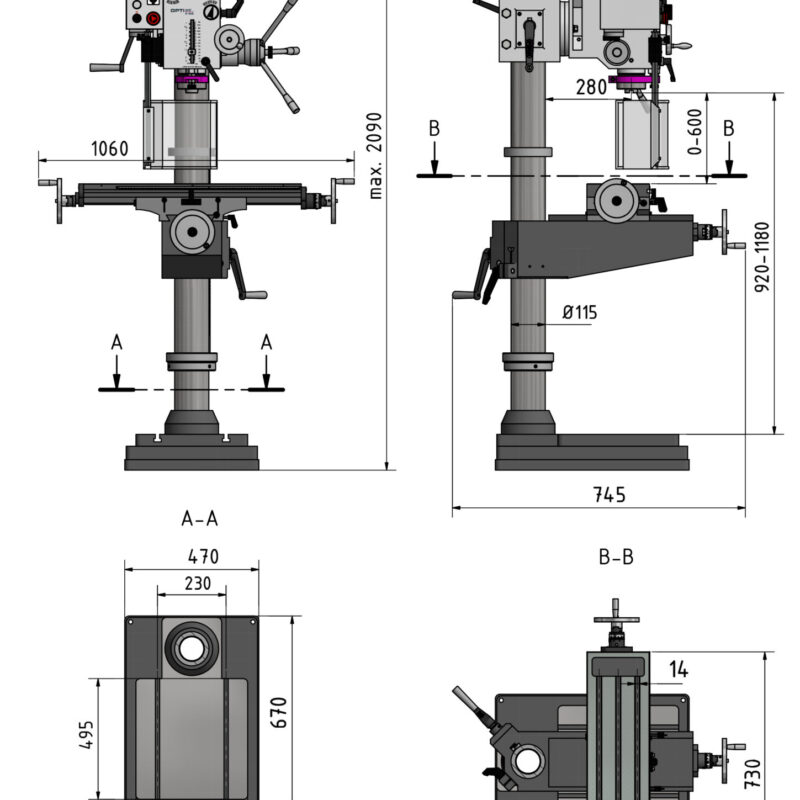 DH 40CT Wiertarka slupowa ze stolem krzyzowym OPTIMUM 400V WOLSEN1 scaled