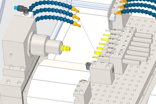 Tokarka CNC do krótkich elementów DYNA TURN-102 DynamiTech Pneumatyczny uchwyt zaciskowy do tulei zaciskowych 5C WOLSEN ZB