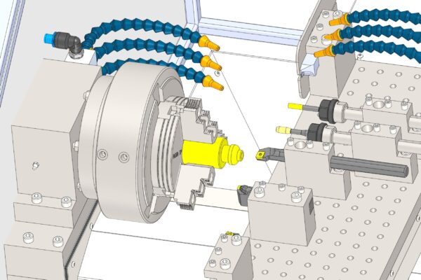 Tokarka CNC do krótkich elementów DYNA TURN-102 DynamiTech Uchwyt pneumatyczny SCHUNK ROTA TP 125-26 WOLSEN ZB