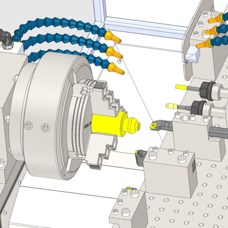 Tokarka CNC do krótkich elementów DYNA TURN-102 DynamiTech Uchwyt pneumatyczny SCHUNK ROTA TP 125-26 WOLSEN ZB