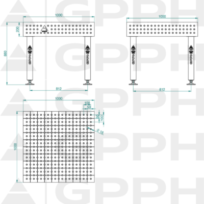 PLUS Stol spawalniczy 1000x1000 GPPH 16 50x50 S TWT PLUS 100x100 WOLSEN2 1