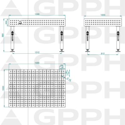 PLUS Stol spawalniczy 1000x1500 GPPH 16 50x50 S TWT PLUS 150x100 WOLSEN2 1