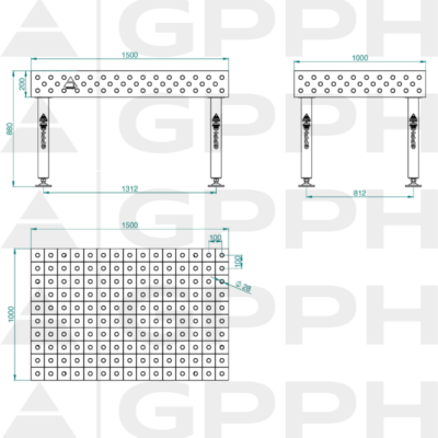PLUS Stol spawalniczy 1000x1500 GPPH 28 100x100 S TWT PLUS 150x100 WOLSEN2 1