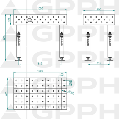 PLUS Stol spawalniczy 1000x600 GPPH 16 100x100 S TWT PLUS 100x60 WOLSEN2 1