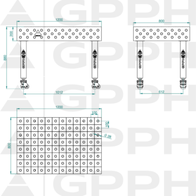 PLUS Stol spawalniczy 1200x800 GPPH 28 100x100 K TWT PLUS 120x80 WOLSEN2 1