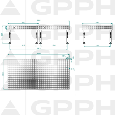 PLUS Stół spawalniczy 3000x1480 GPPH 16 50x50 S TWT PLUS 300x148 WOLSEN2