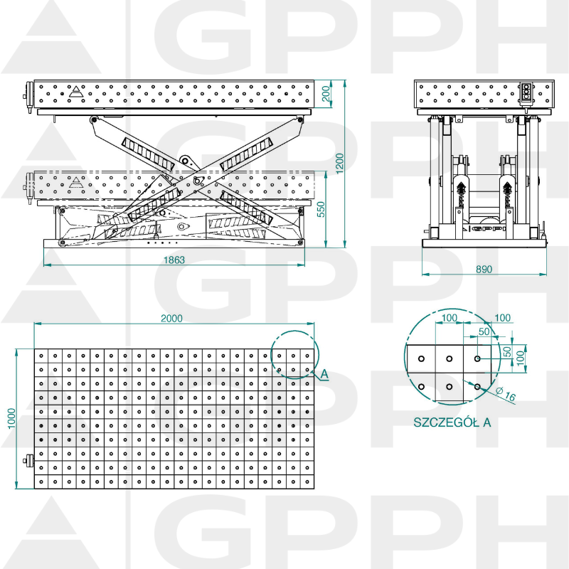 PRO INOX Stol spawalniczy z regulowana wysokoscia Dotacja ZUS 2000x1000 GPPH 16 100x100 XWT INOX PRO 200x100 WOLSEN2