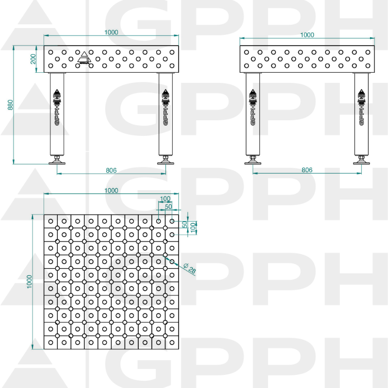 PRO_INOX_Stół spawalniczy_1000x1000_GPPH_28_DIAG_S_INOX_PRO_100x100_WOLSEN2