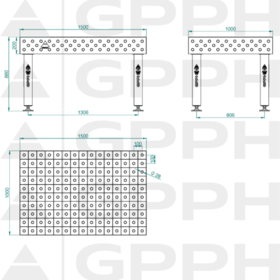 PRO INOX Stół spawalniczy 1000x1500 GPPH 28 100x100 S INOX PRO 150x100 WOLSEN2