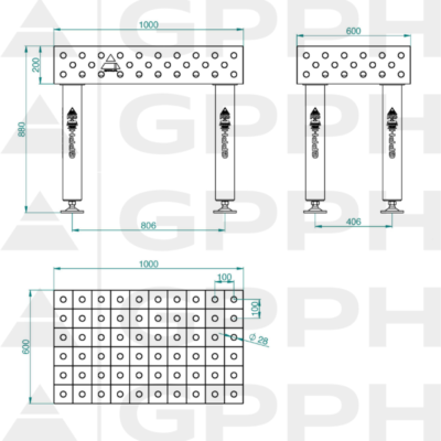 PRO INOX Stół spawalniczy 1000x600 GPPH 28 100x100 S INOX PRO 100x60 WOLSEN2