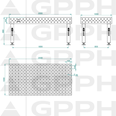 PRO INOX Stół spawalniczy 2000x1000 GPPH 28 100x100 S INOX PRO 200x100 WOLSEN2