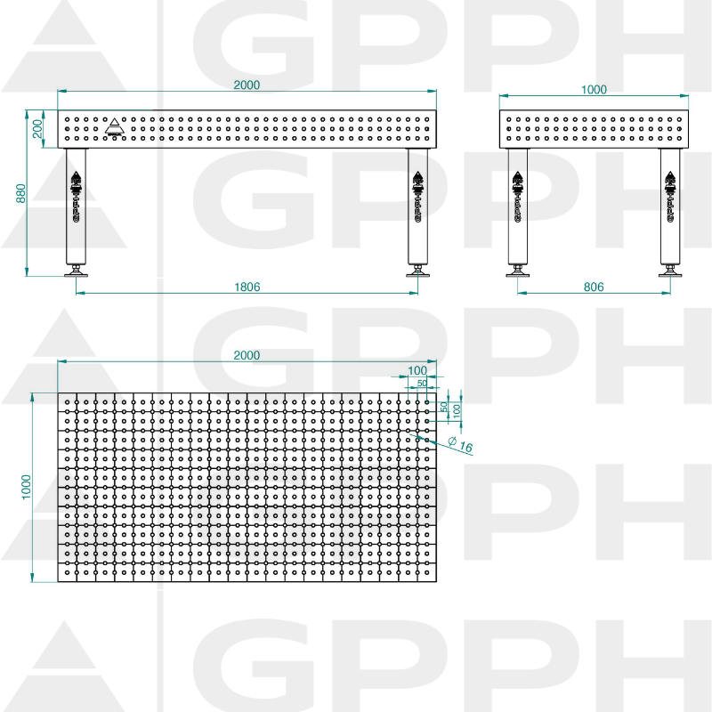 PRO Stol spawalniczy 2000x1000 GPPH 16 50x50 S TWT PRO 200x100 WOLSEN2