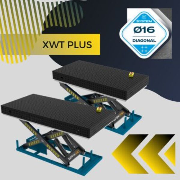 Stoly spawalnicze podnoszone XWT PLUS Blat 12 mm systemem otworow fi 16 mm w siatce diagonalnej Wolsen
