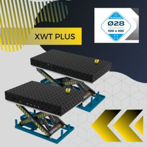 Stoly spawalnicze podnoszone XWT PLUS Blat 12 mm systemem otworow fi 28 mm w siatce 100x100 Wolsen