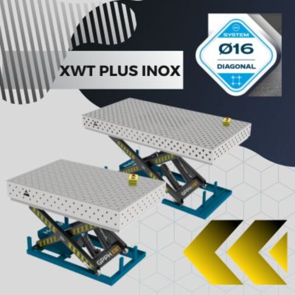 Stoly spawalnicze podnoszone XWT PLUS INOX Blat 12 mm systemem otworow fi 16 mm w siatce diagonalnej Wolsen