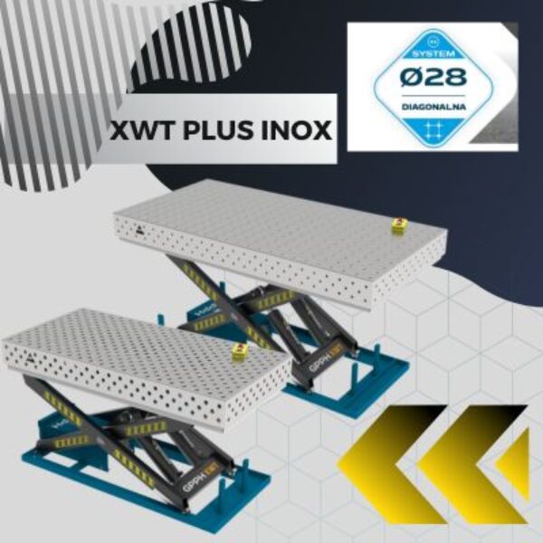 Stoly spawalnicze podnoszone XWT PLUS INOX Blat 12 mm systemem otworow fi 28 mm w siatce diagonalnej