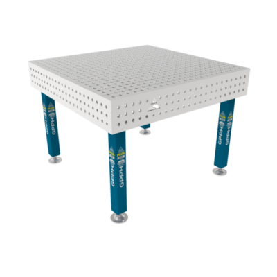 Stół Spawalniczy PLUS INOX 1200x1200 mm, blat 12mm, otwory fi16 mm, siatka 50x50 mm, na stopach - obrazek 2