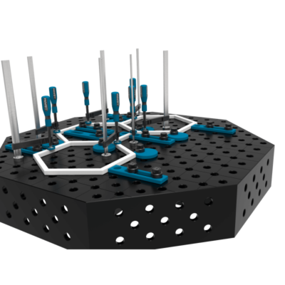 Stół spawalniczy ośmiokątny OCT PRO INOX 1200x1200 mm, blat 15 mm, otwory fi28 mm, siatka diagonalna - obrazek 3