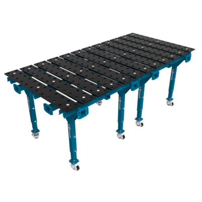 Modułowy stół spawalniczy podwójny azotowany MWT 2400x1200 mm, blat 15 mm, otwory fi28 mm, siatka 100x100 mm - obrazek 2