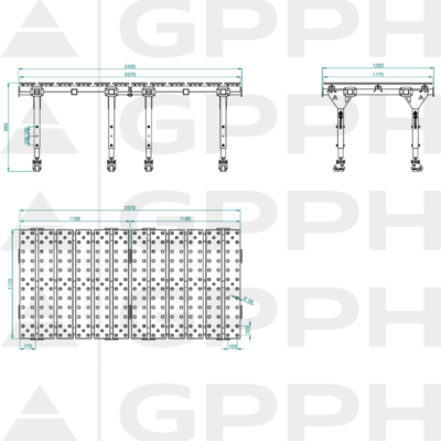 Modułowy stół spawalniczy podwójny azotowany MWT 2400x1200 mm, blat 15 mm, otwory fi28 mm, siatka 100x100 mm - obrazek 3